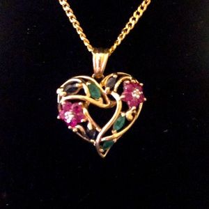 10k Ruby, Emerald, Sapphire & Diamonds Pendant.